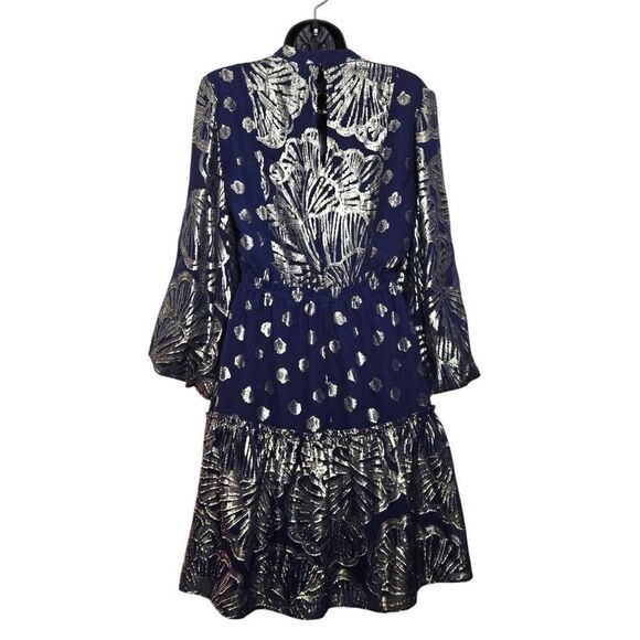 Lilly Pulitzer Joelle Silk Dress Navy Gold Metallic Clip Fit & Flare Size 2 - Picture 6 of 11
